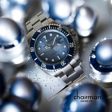 Chairman Geneve Dated Blue Dial Silver Chain Gents Watch