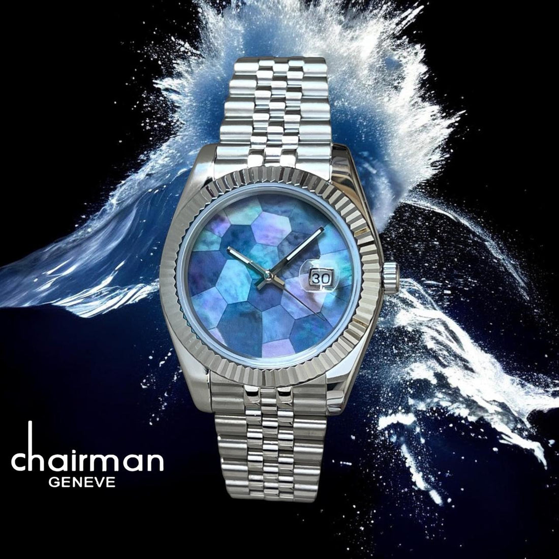 Chairman Geneve Dated Multi Color Dial Silver Chain Gents Watch