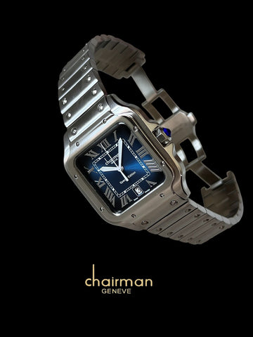 Chairman Geneve Dated Roman Blue Dial Silver Chain Gents Watch