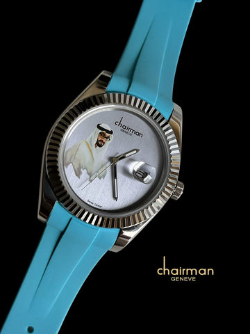 Chairman Geneve Dated UAE Sheikh Grey Dial Baby Blue Strap Gents Watch