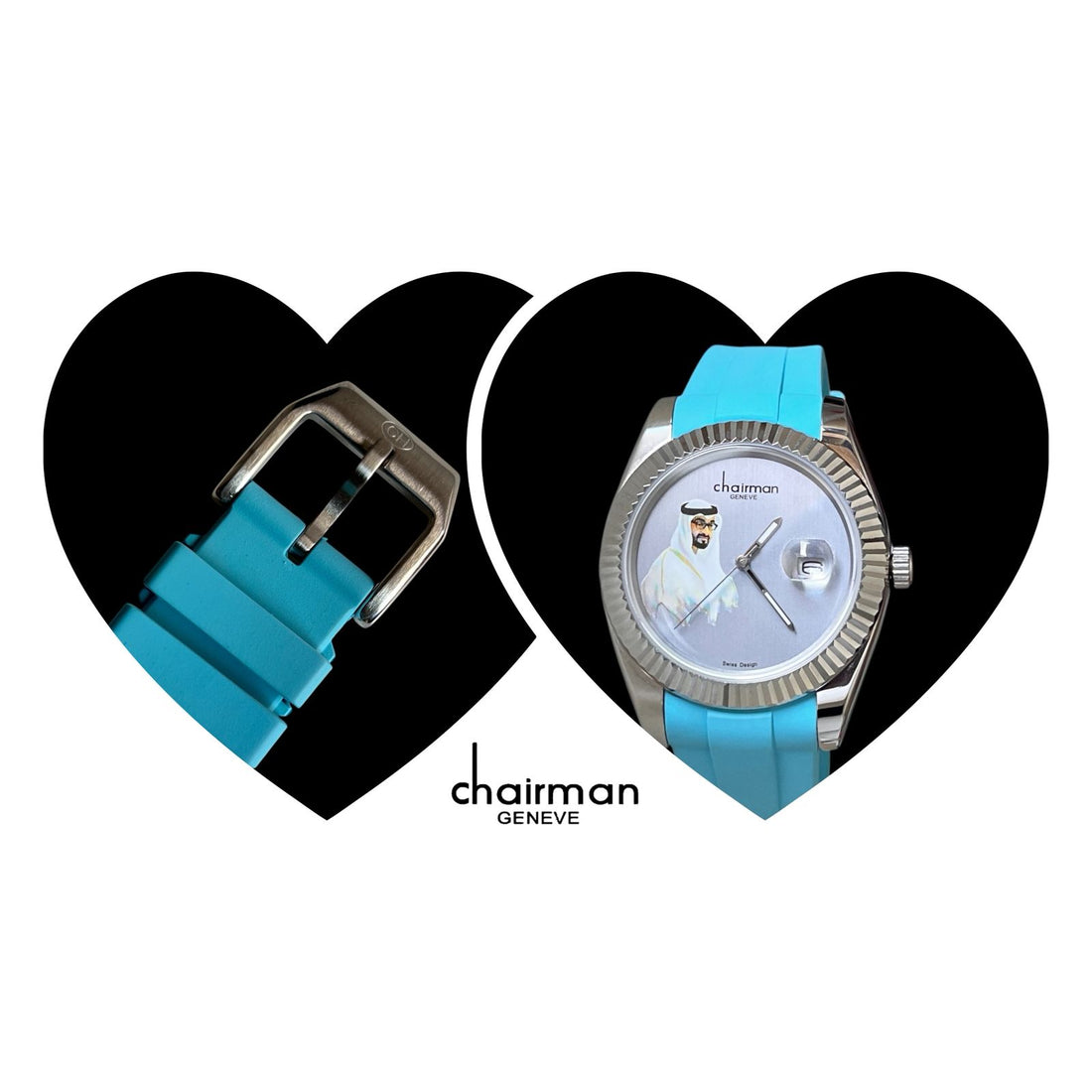 Chairman Geneve Dated UAE Sheikh Grey Dial Baby Blue Strap Gents Watch