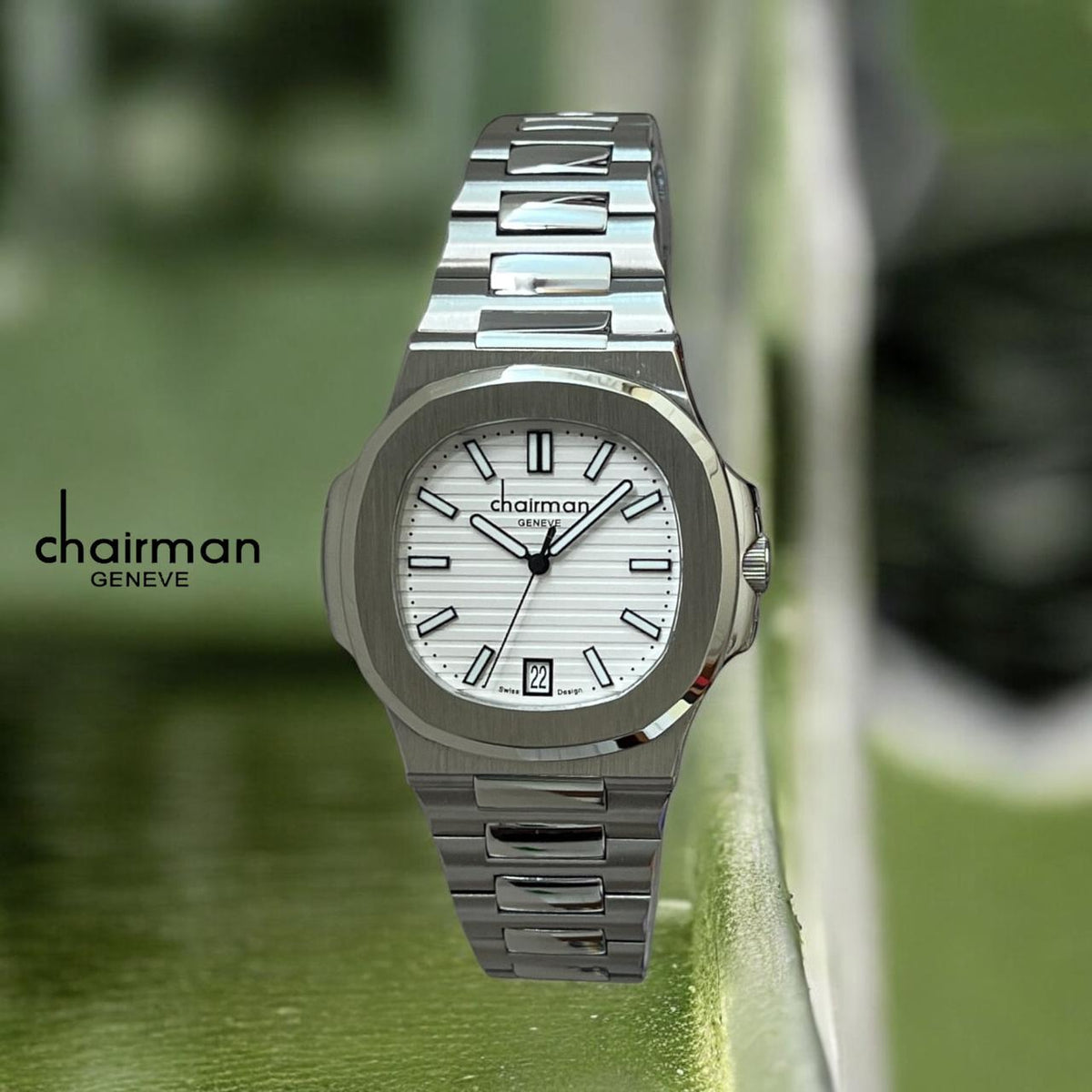 Chairman Geneve Dated White Dial Grey Chain Gents Watch