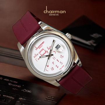 Chairman Geneve Dated White Dial Maroon Gents Watch