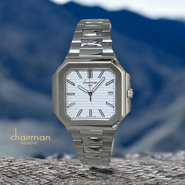 Chairman Geneve Dated White Dial Silver Chain Gents Watch