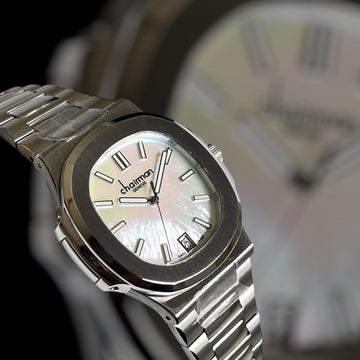 Chairman Geneve Dated White Marble Dial Silver Chain Gents Watch