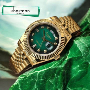 Chairman Geneve Day And Dated Green Dial Golden Chain Gents Watch