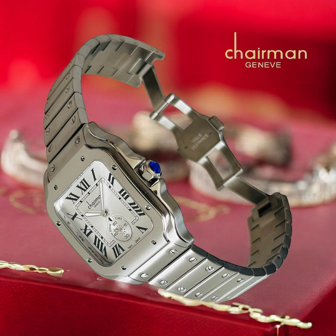 Chairman Geneve Dual Time Roman Baby Grey Dial Silver Chain Gents Watch