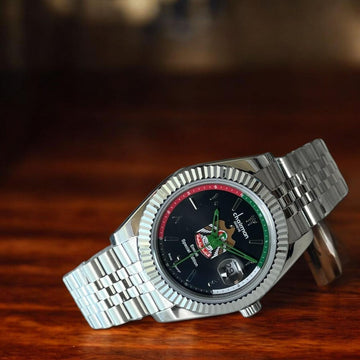 Chairman Geneve Emirati Special Edition UAE Emblem Dated Arabic Black Dial Silver Chain Gents Watch