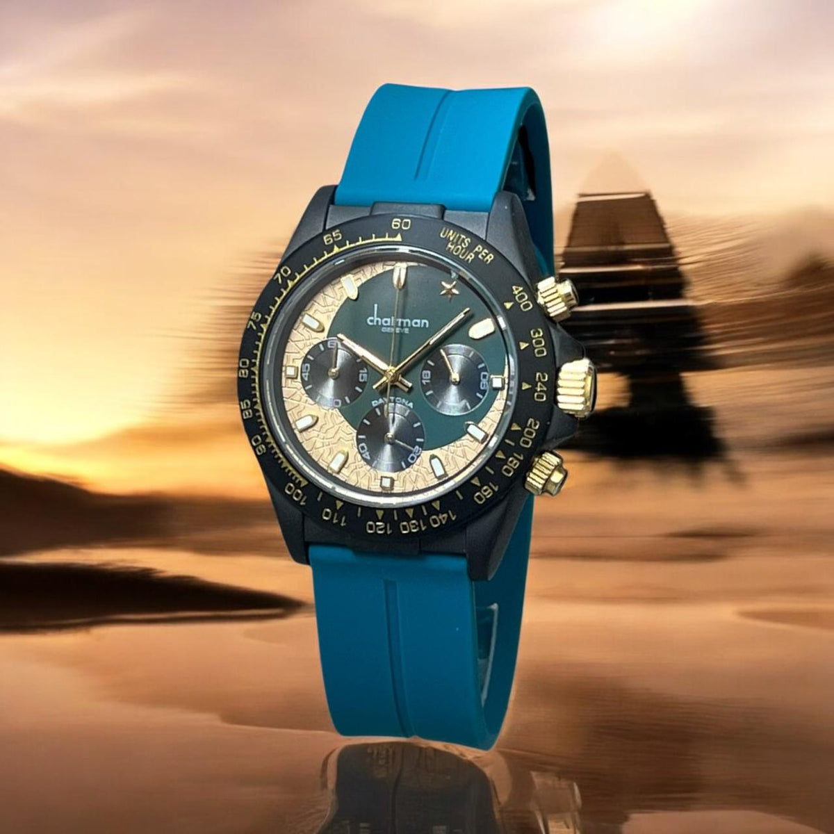 Chairman Geneve Green And Cream Dial Sky Blue Strap Unisex Watch