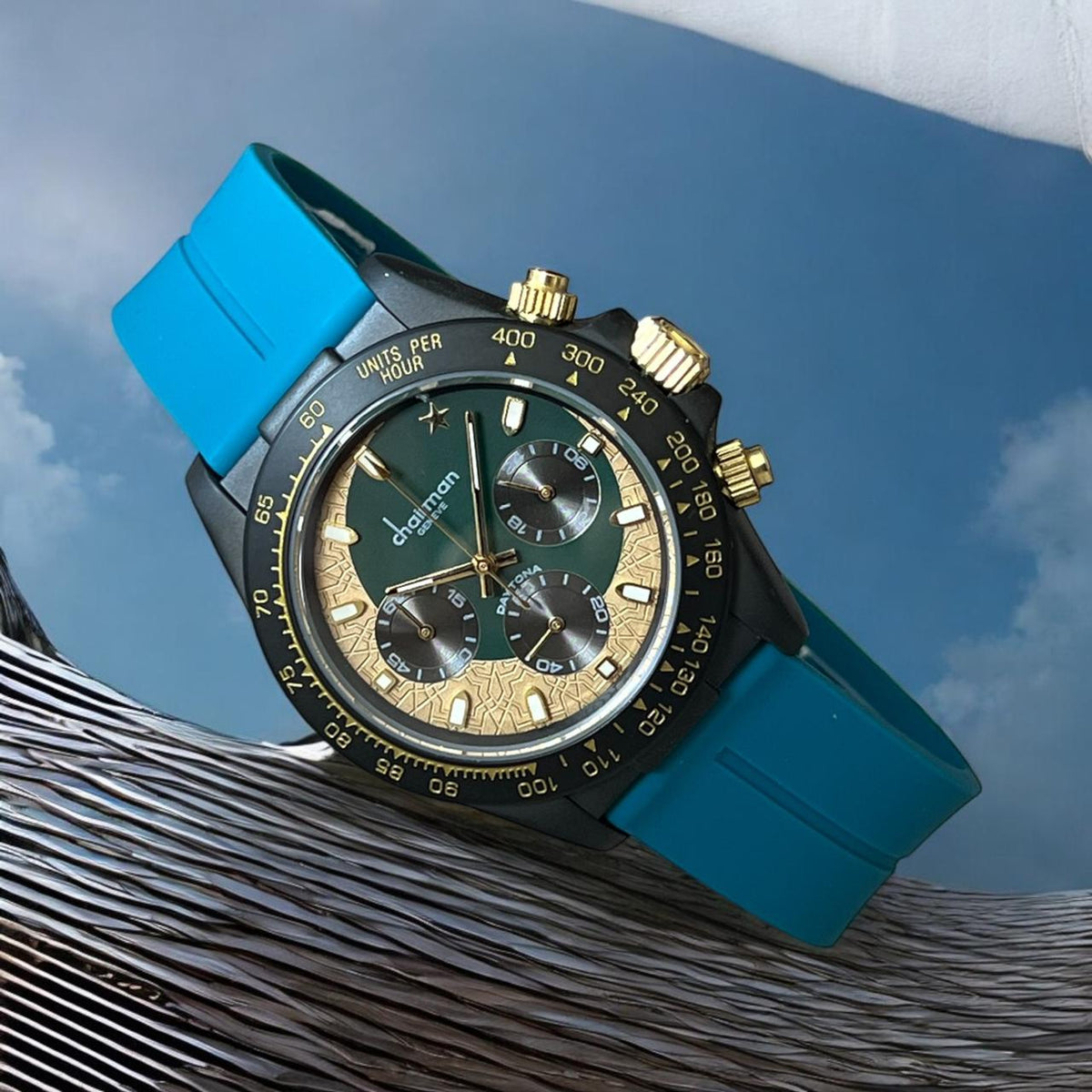 Chairman Geneve Green And Cream Dial Sky Blue Strap Unisex Watch