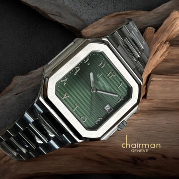 Chairman Geneve Green Arabic Dated Dial Silver Chain Gents Watch
