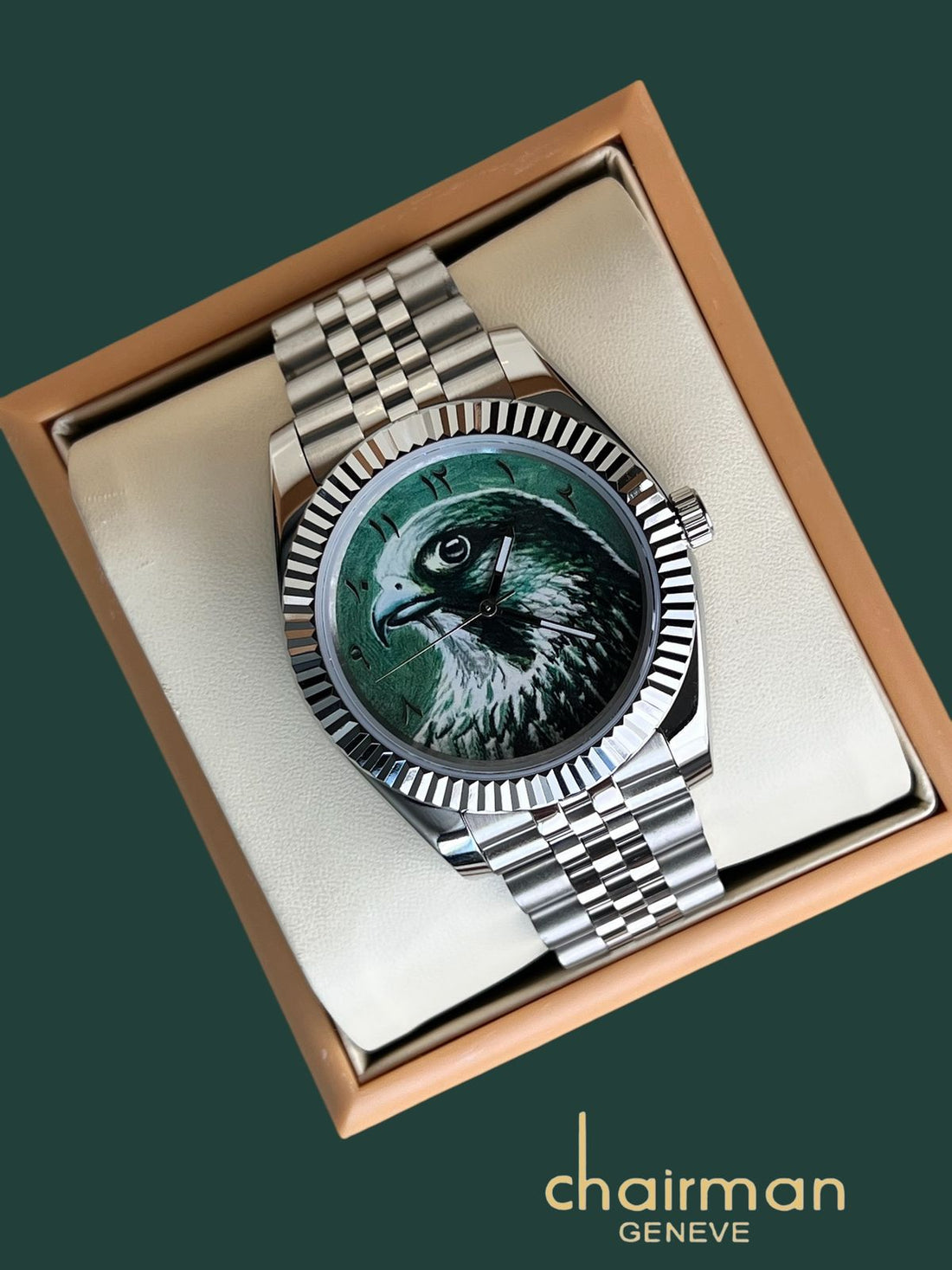 Chairman Geneve Green Arabic Dial Silver Chain Gents Watch