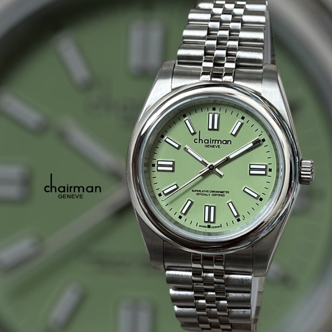 Chairman Geneve Green Dial Silver Chain Gents Watch