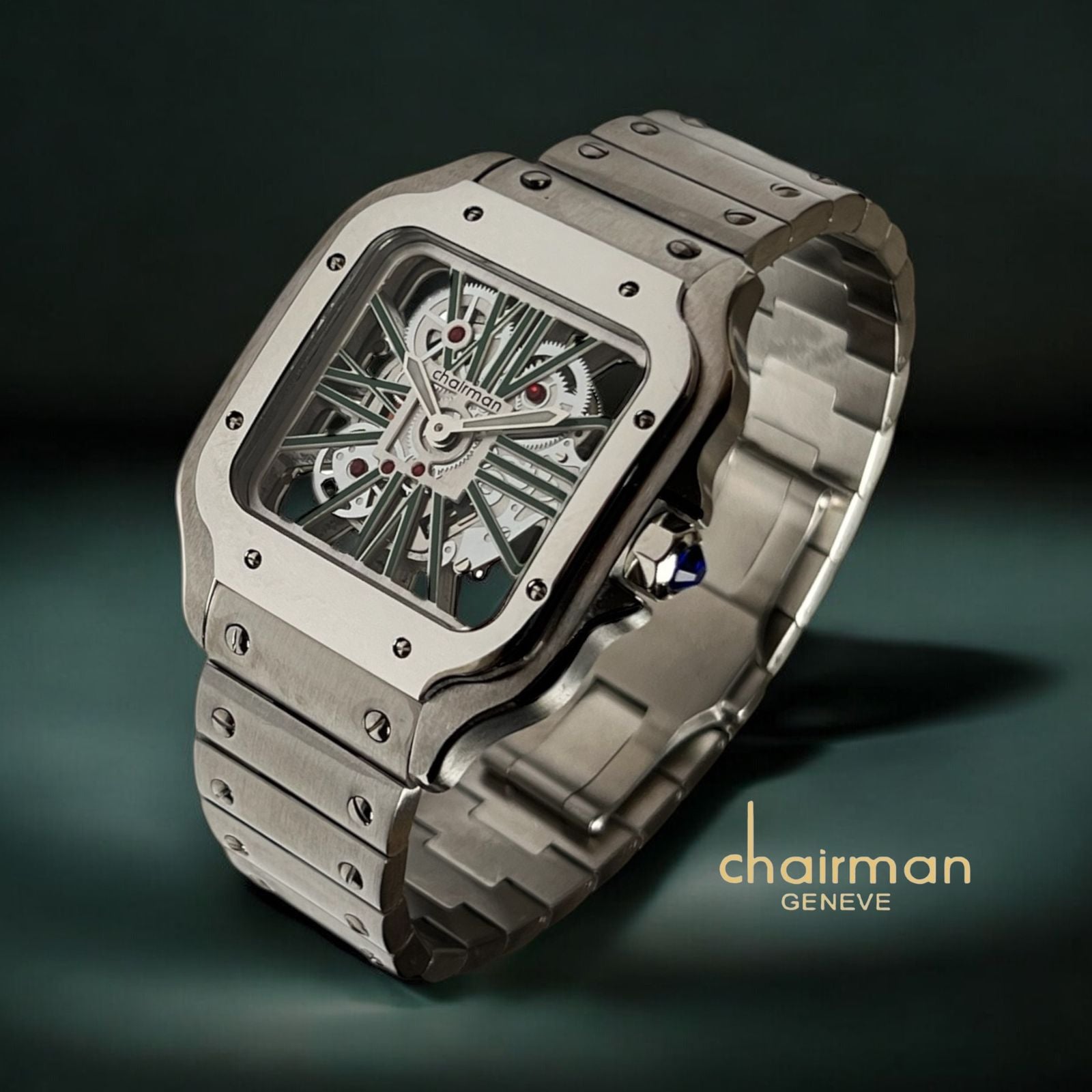 Chairman Geneve Green Mechanical Dial Silver Chain Gents Watch