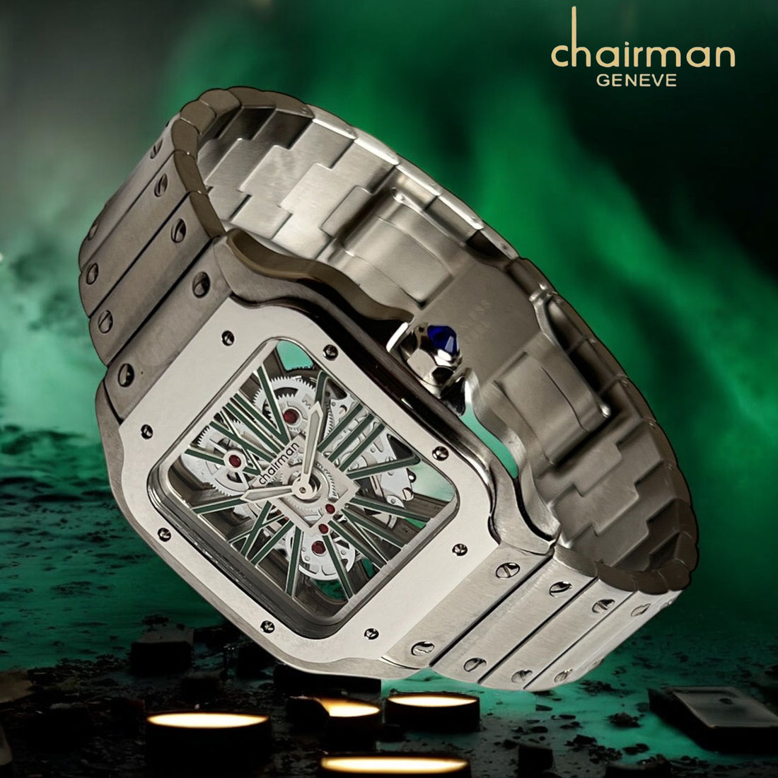Chairman Geneve Green Mechanical Dial Silver Chain Gents Watch