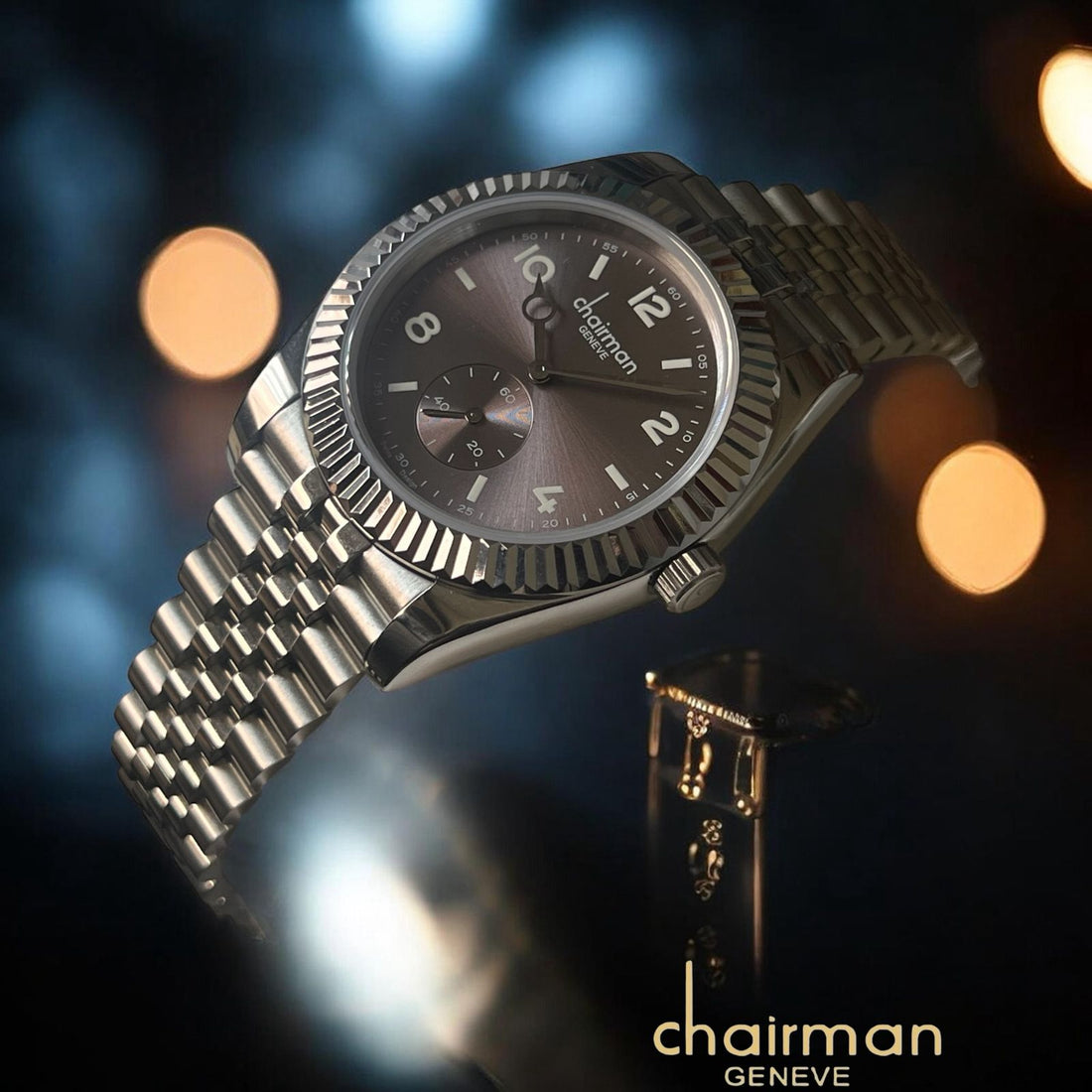 Chairman Geneve Grey Dial Silver Chain Gents Watch