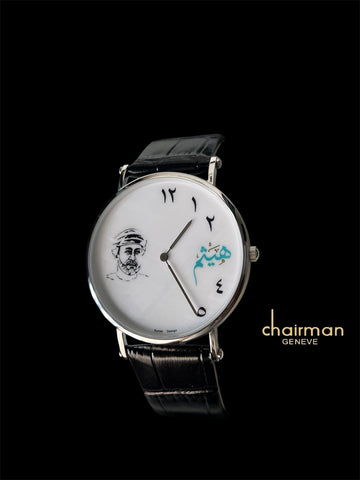 Chairman Geneve Sheikh Arabic White Dial Black Strap Gents Watch