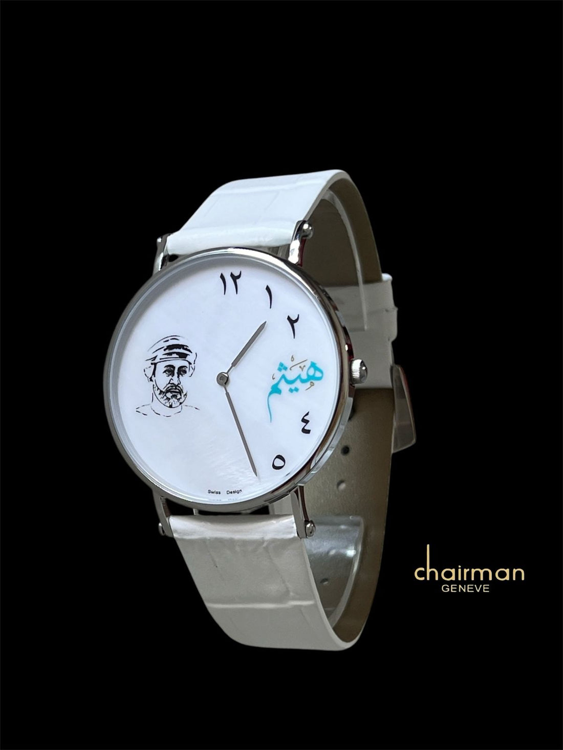Chairman Geneve Sheikh Arabic White Dial White Strap Gents Watch