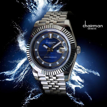 Chairman Geneve King Chairman Blue Dated Dial Silver Chain Gents Watch