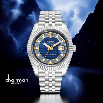 Chairman Geneve King Chairman Dated Blue And Grey Dial Silver Chain Gents Watch