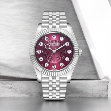 Chairman Geneve Maroon Arabic Dial Silver Chain Gents Watch