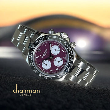 Chairman Geneve Maroon Dial Silver Chain Gents Watch