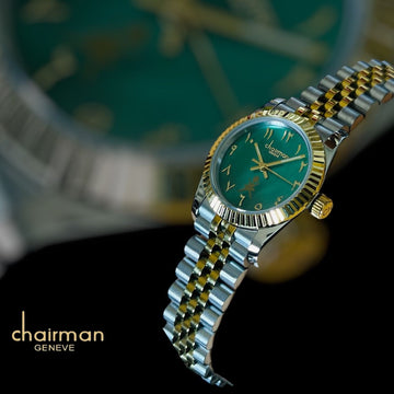 Chairman Geneve OMAN Emblem Arabic Green Dial Silver And Gold Chain Watch