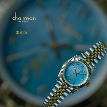 Chairman Geneve OMAN  Emblem Arabic Sky Blue Dial Silver And Gold Chain Watch