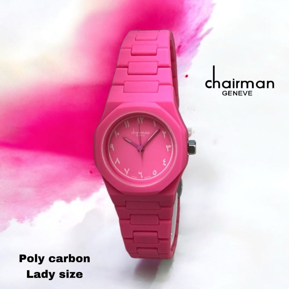 ساعة Chairman Geneve Pink بمينا عربية من البولي كربون للنساء