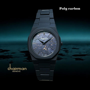 ساعة Chairman Geneve Poly Carbon Black Marble Dial سوداء للرجال