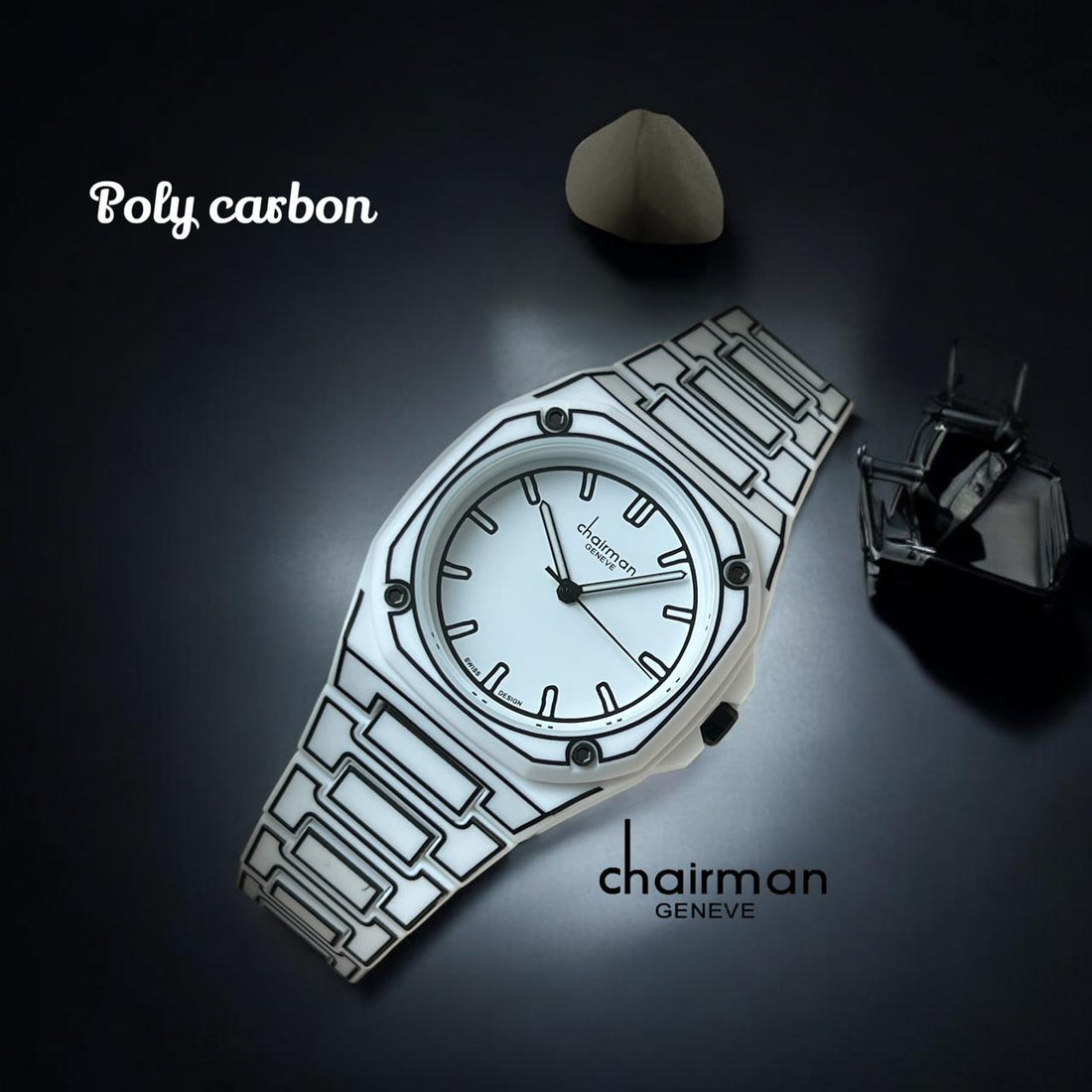 ساعة Chairman Geneve Poly Carbon White Dial White and Black Strap للرجال