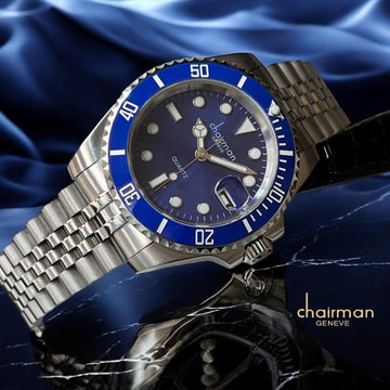 Chairman Geneve Quartz Blue Dated Dial Silver Chain Gents Watch