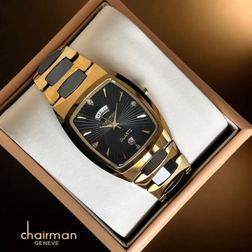 Chairman Geneve Quartz Day And Dated Dial Black And Gold Gents Watch