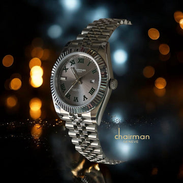 Chairman Geneve Roman Dated Grey Dial Silver Chain Gents Watch