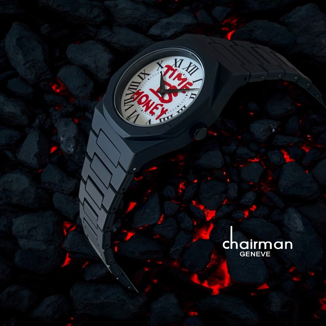 Chairman Geneve Roman White Dial Black Gents Watch