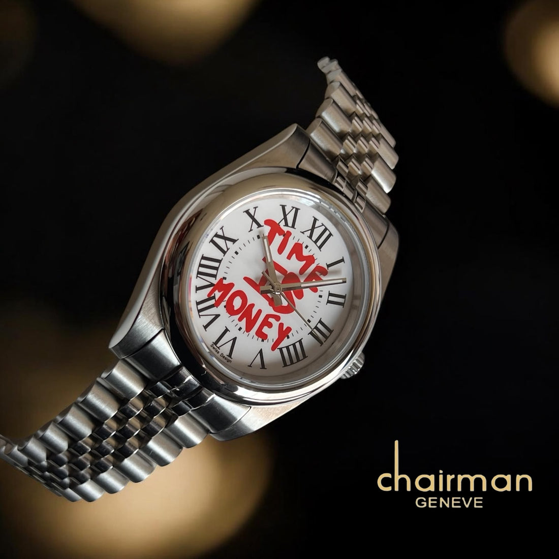 Chairman Geneve Roman White Dial Silver Chain Gents Watch