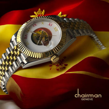 Chairman Geneve Roman White SPAIN Football Dated Dial Silver And Gold Chain Gents Watch