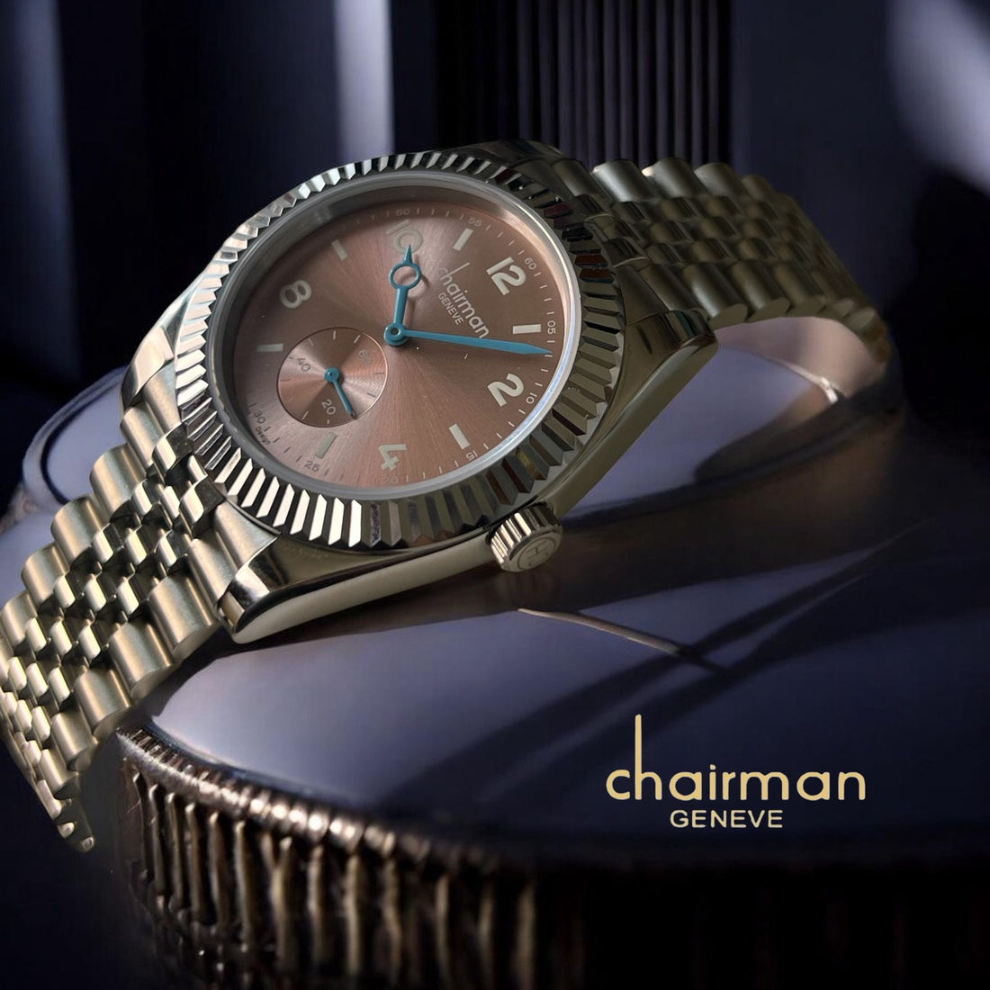 Chairman Geneve Silver Chain Brown Dial Gents Watch