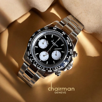 Chairman Geneve Silver Chain Black Dial Gents Watch