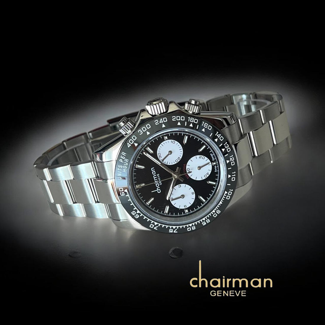 Chairman Geneve Silver Chain Black Dial Gents Watch