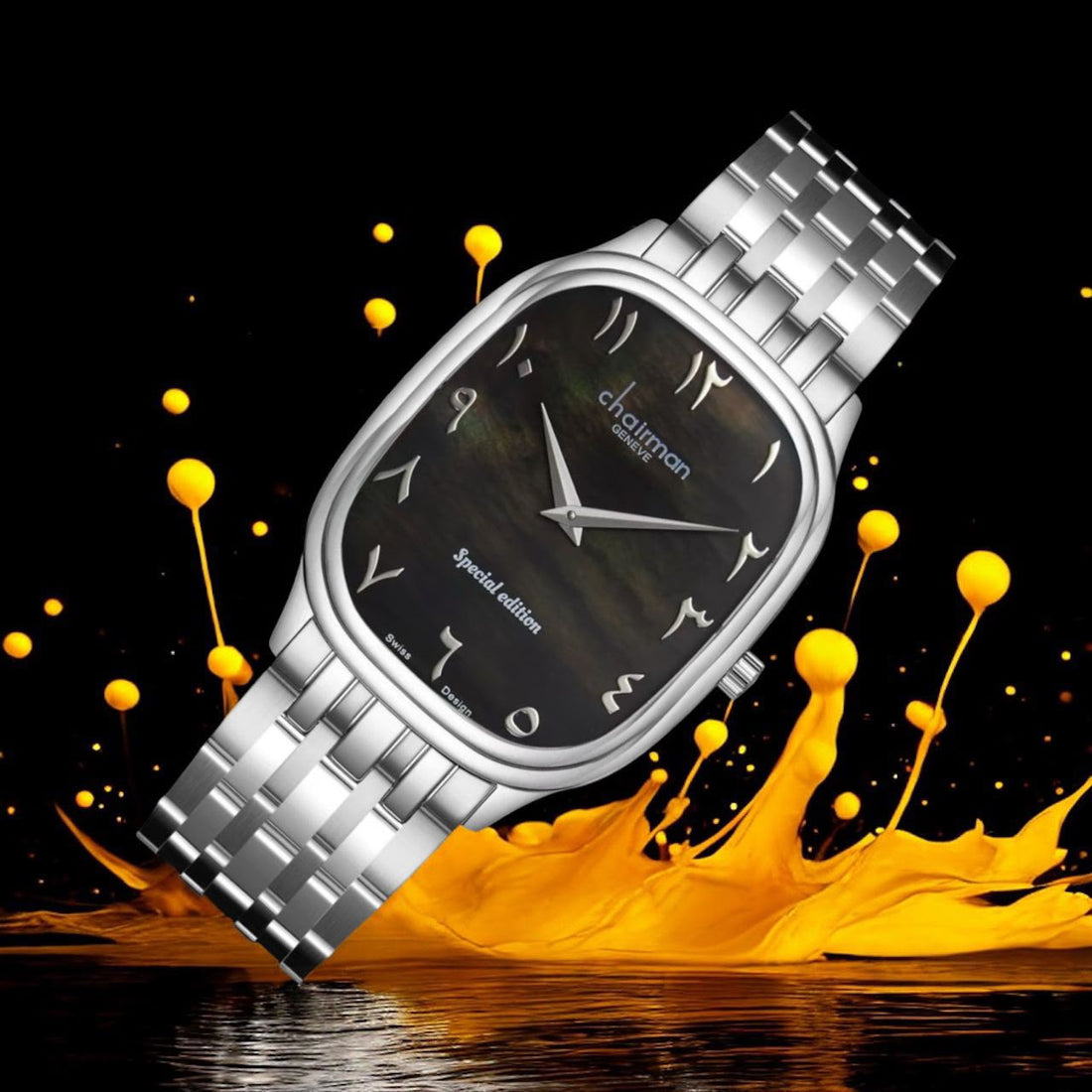 Chairman Geneve Special Edition Brown Arabic Dial Silver Chain Gents Watch
