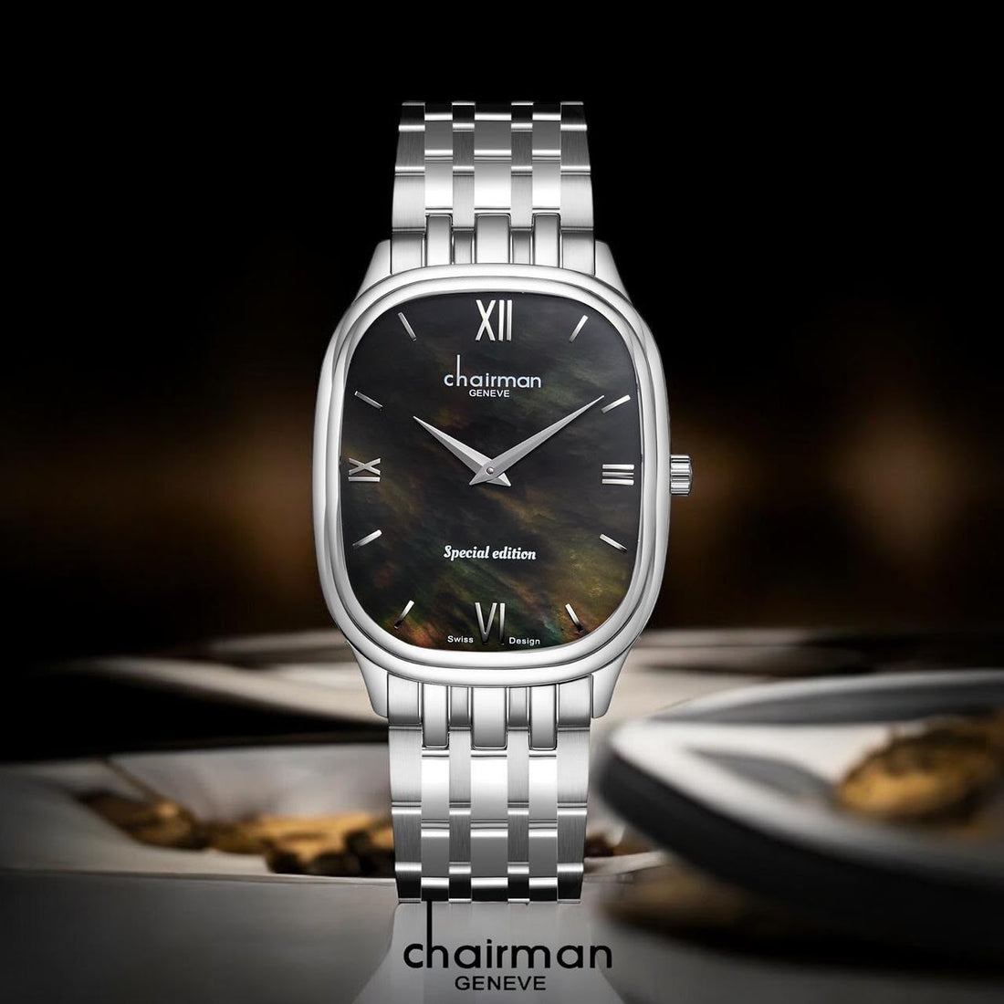 Chairman Geneve Special Edition Brown Roman Dial Silver Chain Gents Watch