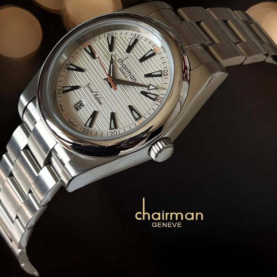Chairman Geneve Special Edition Dated Beige Dial Silver Chain Gents Watch