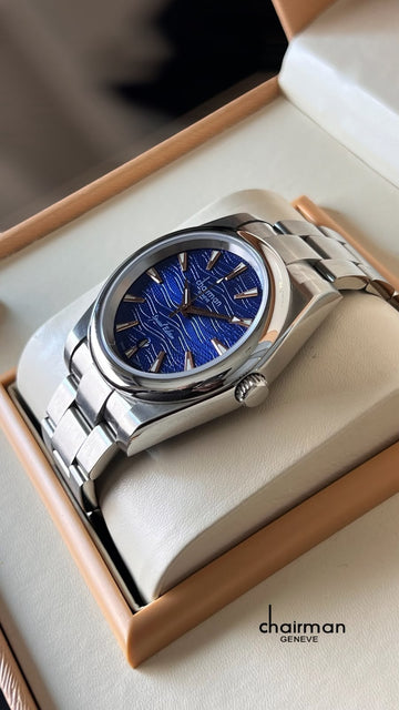 Chairman Geneve Special Edition Dated Blue Dial Silver Chain Gents Watch