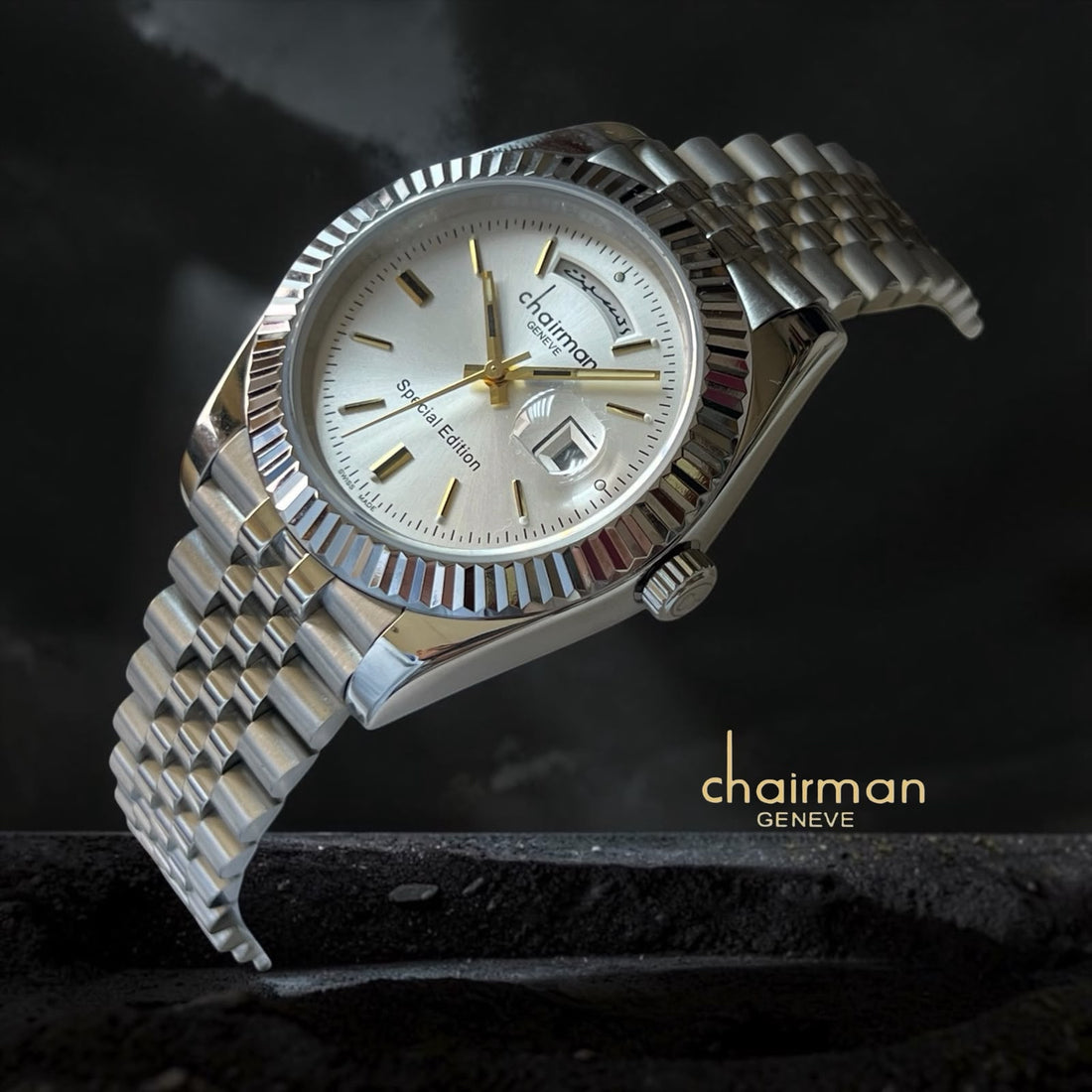 Chairman Geneve Special Edition Dated Grey Dial Silver Chain Gents Watch