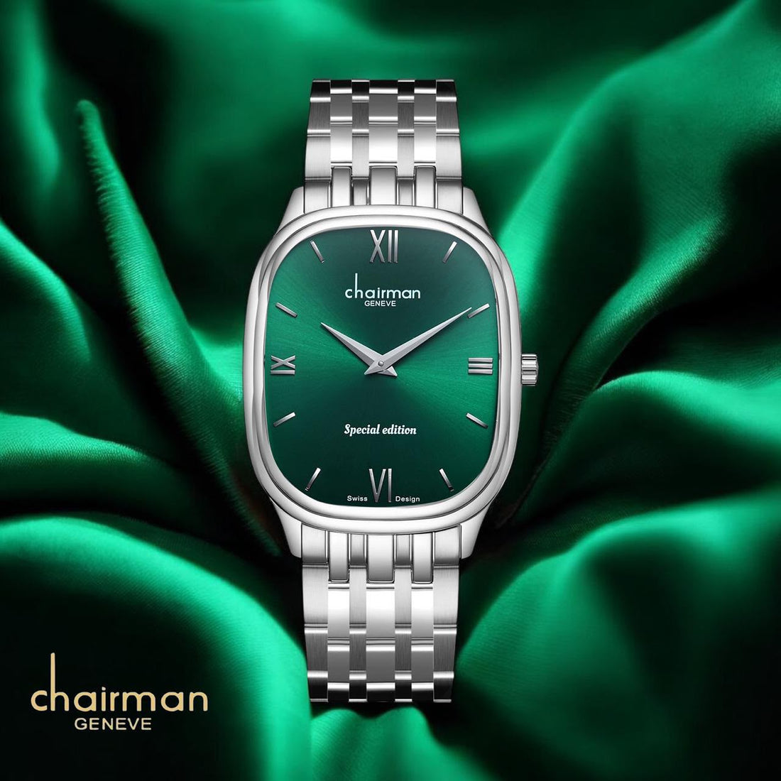 Chairman Geneve Roman Green Dial Silver Chain Gents Watch