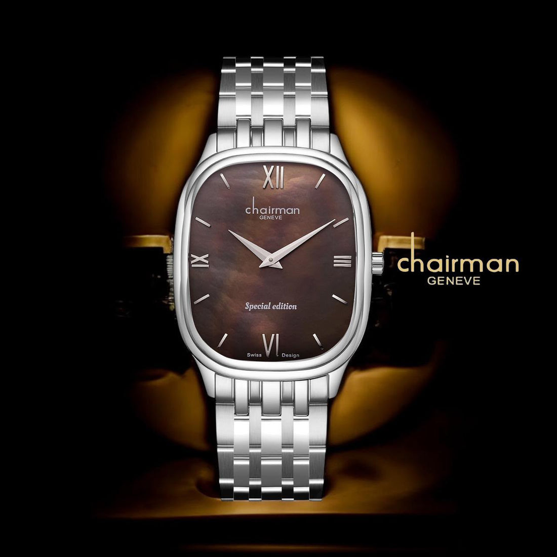 Chairman Geneve Special Edition Roman Brown Dial Silver Chain Gents Watch
