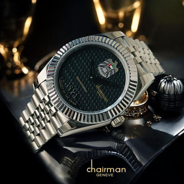 Chairman Geneve Special Edition UAE Emblem Black Dial Silver Chain Gents Watch