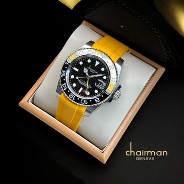 Chairman Geneve Superlative Chronometer Dated Black Dial Yellow Strap Gents Watch