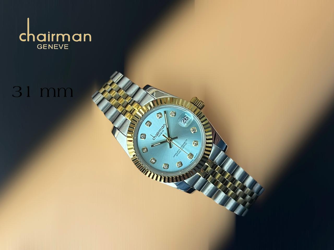 ساعة Chairman Geneve Superlative Chronometer Sky Blue Dated Watch للرجال بسوار فضي وذهبي